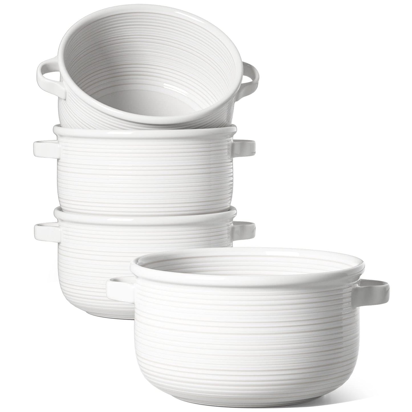 Set of 4 Ceramic Soup Bowls with Handles for Everyday Serving