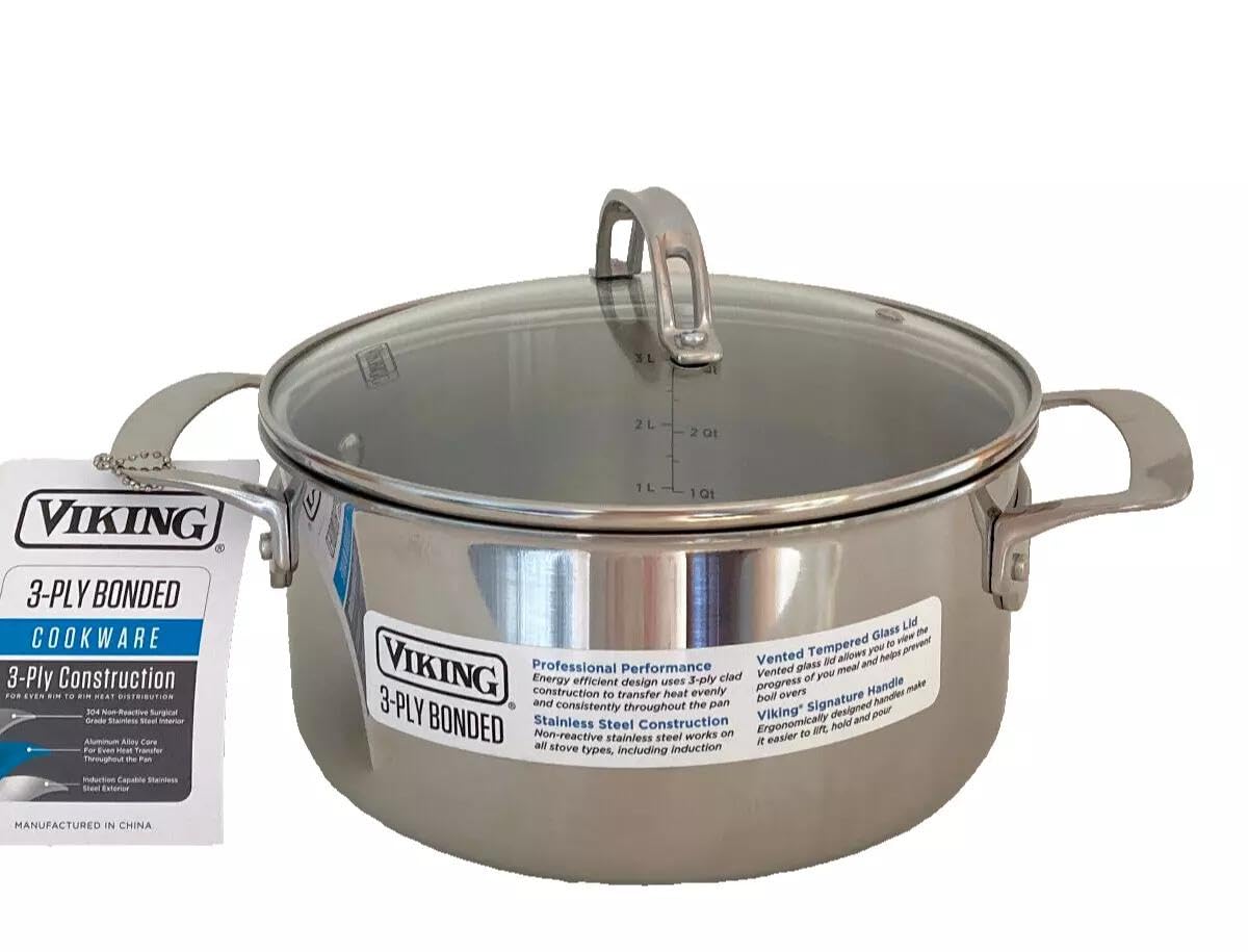4 Qt Stainless Steel Stock Pot with Glass Lid for All Cooktops