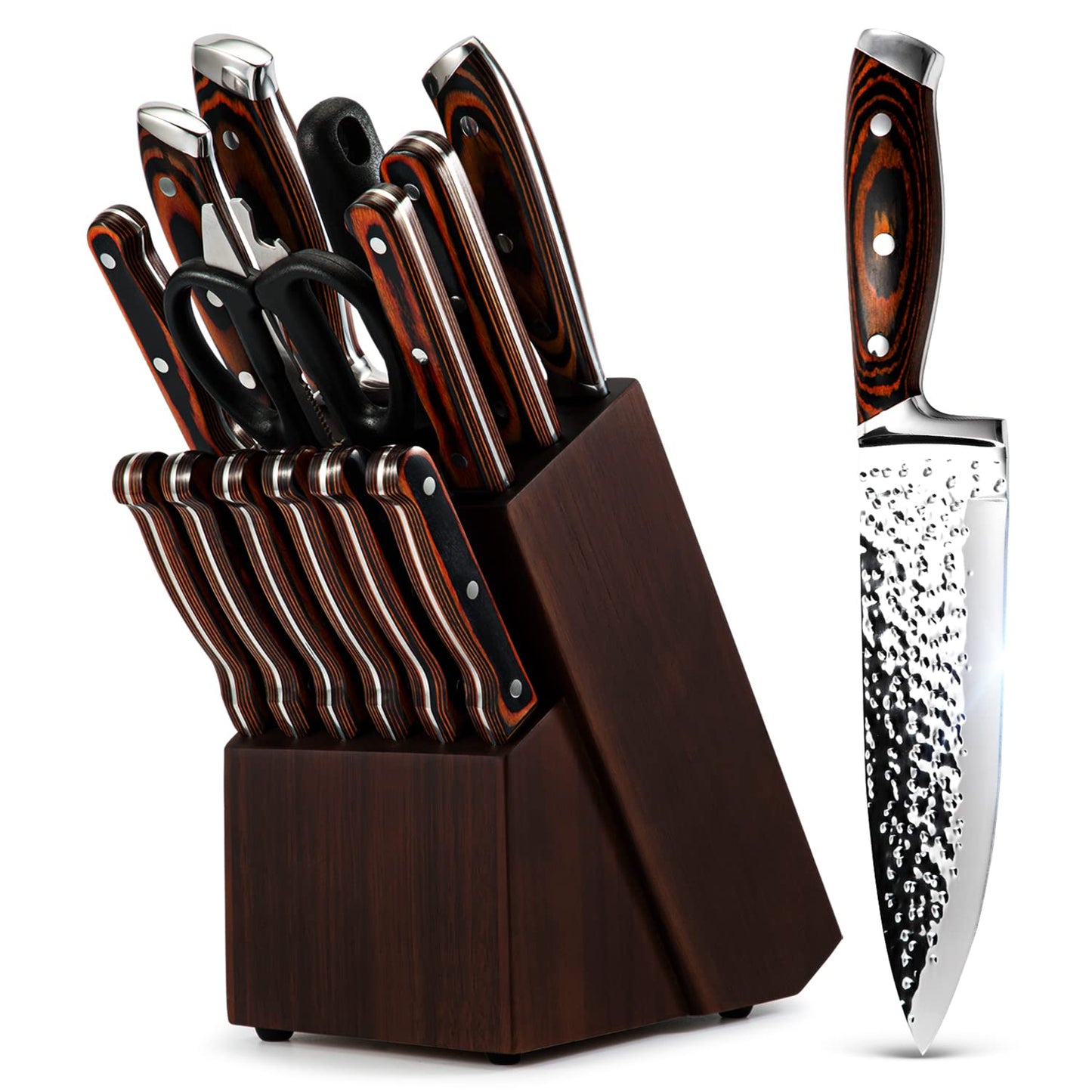 Vvwgkpk 15PCS Kitchen Knife Set with Blcok