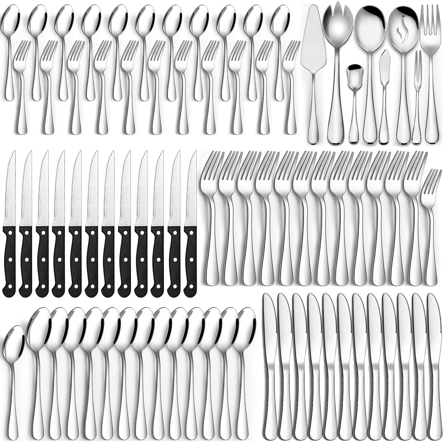 Stainless Steel Flatware Set with Steak Knives for Home & Dining