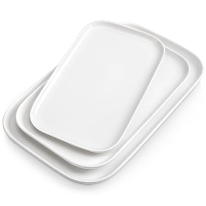 Set of 3 Ceramic Rectangular Serving Platters for Entertaining & Dining