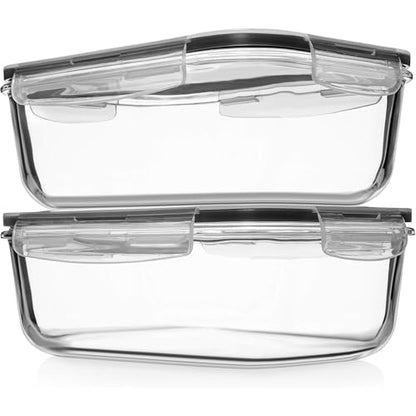 Razab 4 PC 1860ml / 63 Oz / 8 Cups Large Glass Food Storage Containers with Lids - Glass Meal Prep Containers for Roasting & Storing Leftover, Lunch Container with Lids, Microwave & Oven Safe