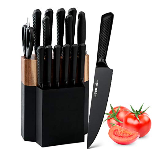Vvwgkpk 15PCS Kitchen Knife Set with Blcok