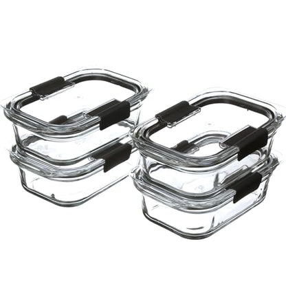 Rubbermaid Brilliance Glass Food Storage Containers, Assorted Sizes, Set of 9, BPA-Free, Leak-Proof, Clear