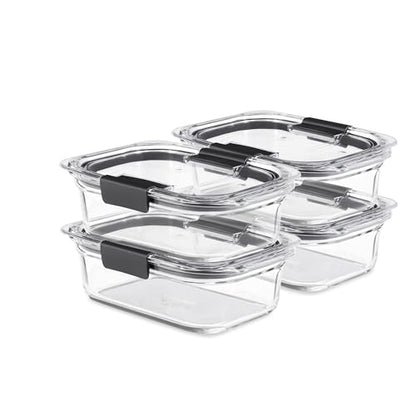 Rubbermaid Brilliance Glass Food Storage Containers, Assorted Sizes, Set of 9, BPA-Free, Leak-Proof, Clear