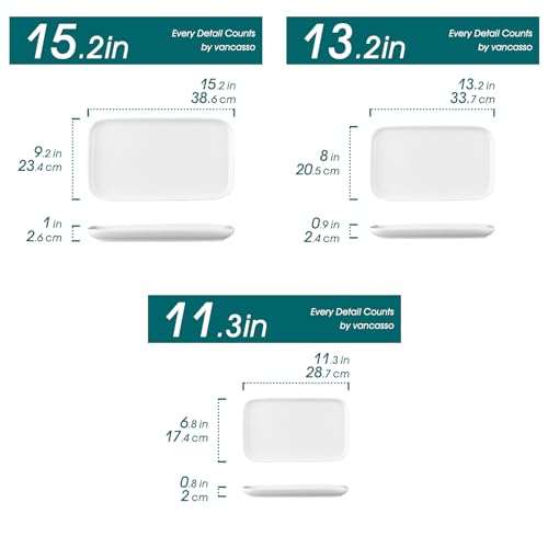Set of 3 Ceramic Rectangular Serving Platters for Entertaining & Dining
