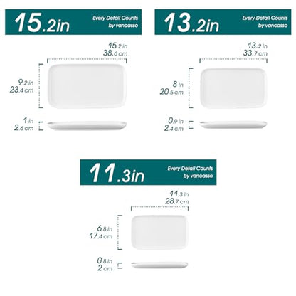 Set of 3 Ceramic Rectangular Serving Platters for Entertaining & Dining