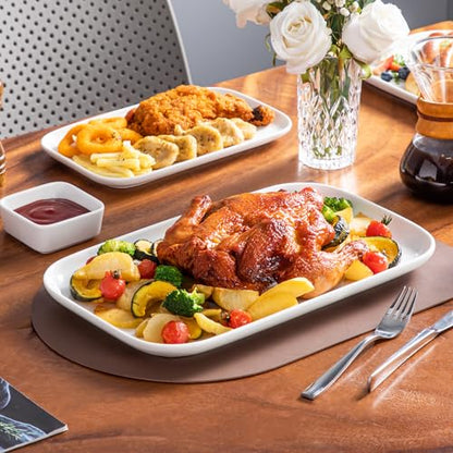 Set of 3 Ceramic Rectangular Serving Platters for Entertaining & Dining
