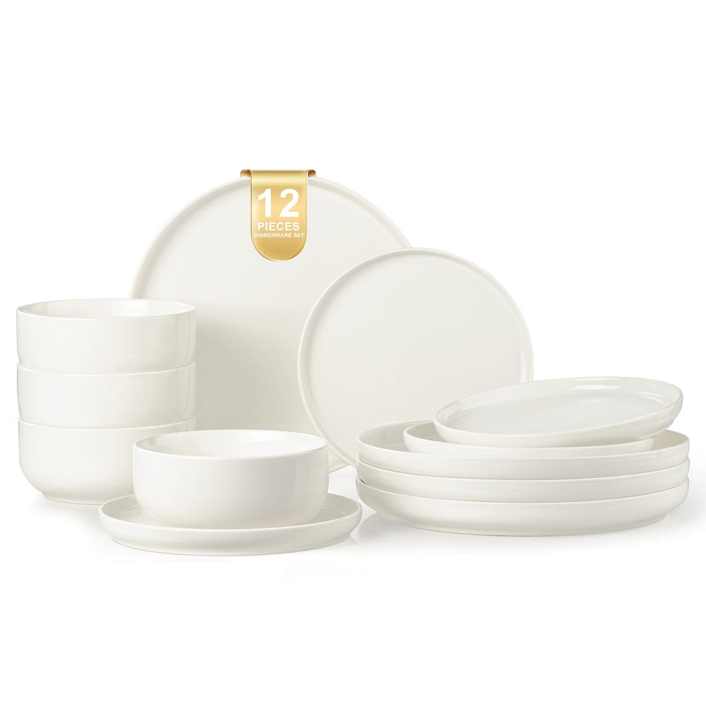 12-Piece Stoneware Dinnerware Set with Plates and Bowls for 4