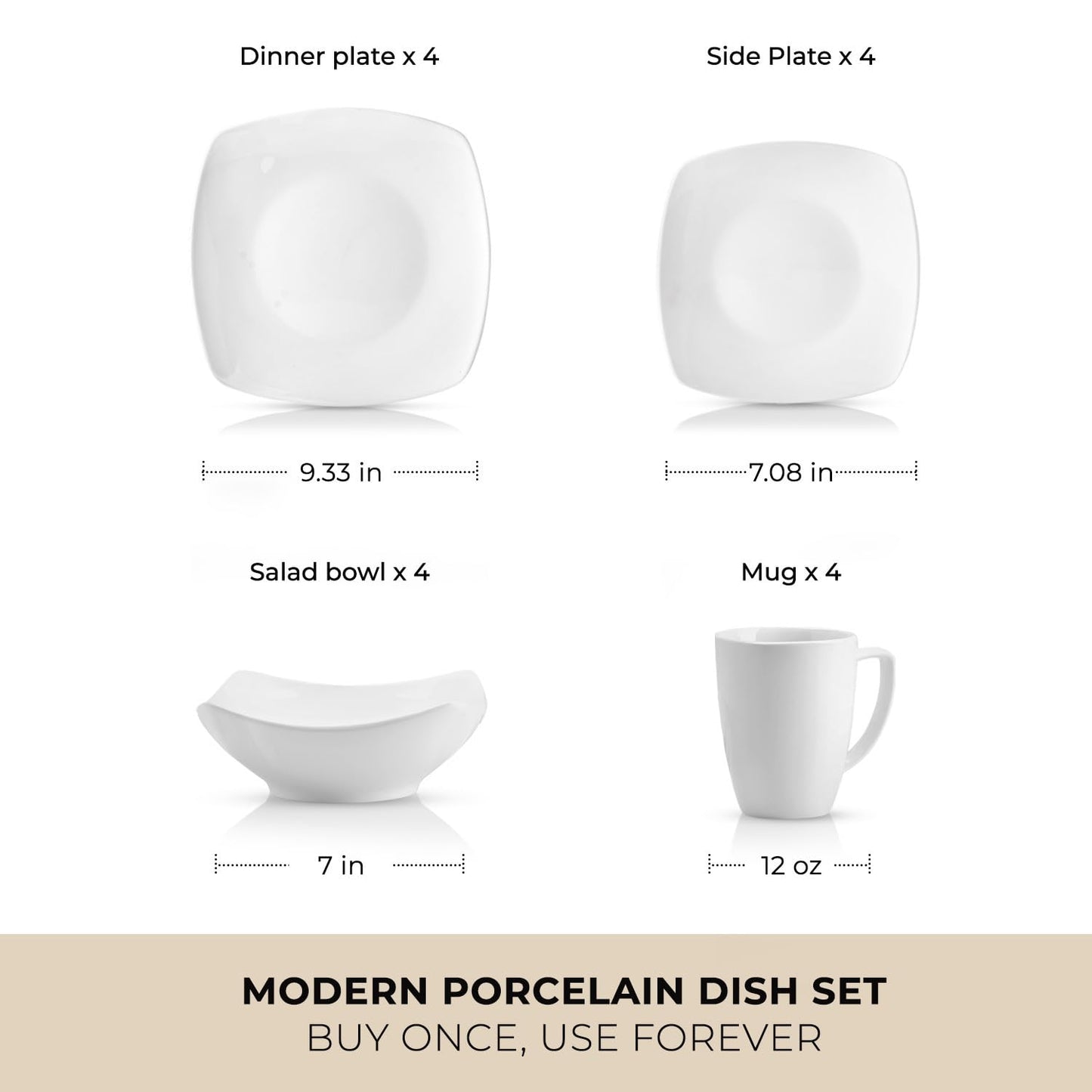 Dinnerware Set with Chip Resistant Plates and Bowls for Everyday Dining