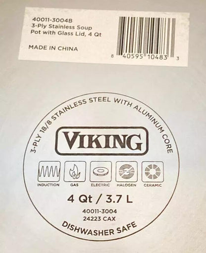 4 Qt Stainless Steel Stock Pot with Glass Lid for All Cooktops