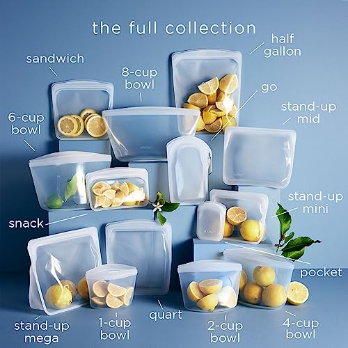 Stasher Silicone Reusable Storage Bags, 4-Pack, Reusable Freezer Bags, Microwave, Dishwasher, Oven Safe, Sous Vide, Premium Lunch Containers, Eco Friendly, Food Storage Bags, Snack Bags, Multicolor