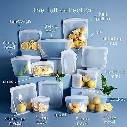 Stasher Silicone Reusable Storage Bags, 4-Pack, Reusable Freezer Bags, Microwave, Dishwasher, Oven Safe, Sous Vide, Premium Lunch Containers, Eco Friendly, Food Storage Bags, Snack Bags, Multicolor