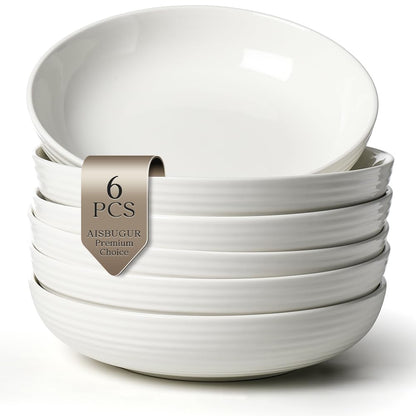 6-Piece Ceramic Pasta Bowls with Wide Shallow Design for Dining & Serving