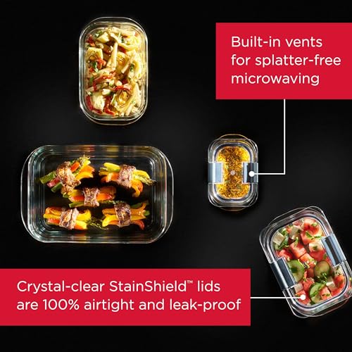 Rubbermaid Brilliance Glass Food Storage Containers, Assorted Sizes, Set of 9, BPA-Free, Leak-Proof, Clear