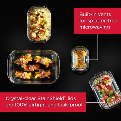 Rubbermaid Brilliance Glass Food Storage Containers, Assorted Sizes, Set of 9, BPA-Free, Leak-Proof, Clear