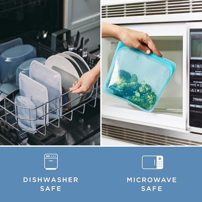 Stasher Silicone Reusable Storage Bags, 4-Pack, Reusable Freezer Bags, Microwave, Dishwasher, Oven Safe, Sous Vide, Premium Lunch Containers, Eco Friendly, Food Storage Bags, Snack Bags, Multicolor