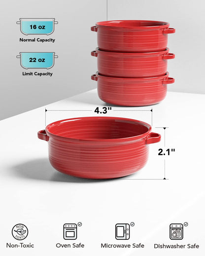 Set of 4 Ceramic Soup Bowls with Handles for Everyday Serving