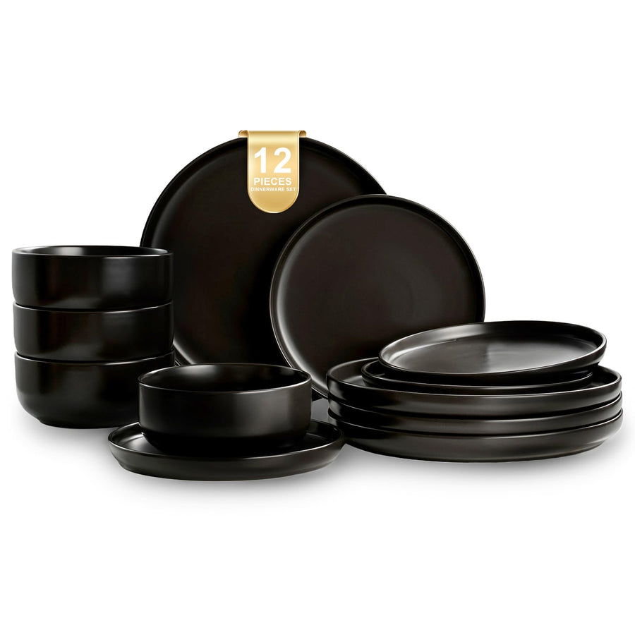 12-Piece Stoneware Dinnerware Set with Plates and Bowls for 4