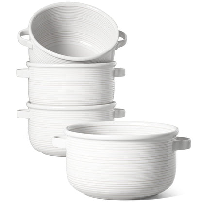 Set of 4 Ceramic Soup Bowls with Handles for Everyday Serving