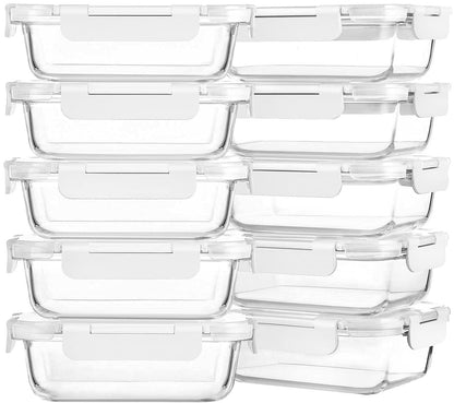 M MCIRCO [10-Pack,22 Oz Glass Meal Prep Container (22 Oz), gray, green, white