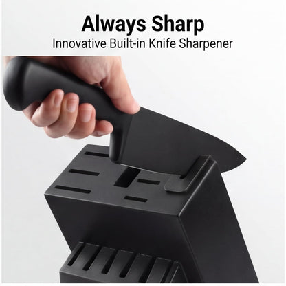 German Stainless Steel Kitchen Knife Set with Block and Built-In Sharpener