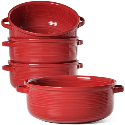 Set of 4 Ceramic Soup Bowls with Handles for Everyday Serving