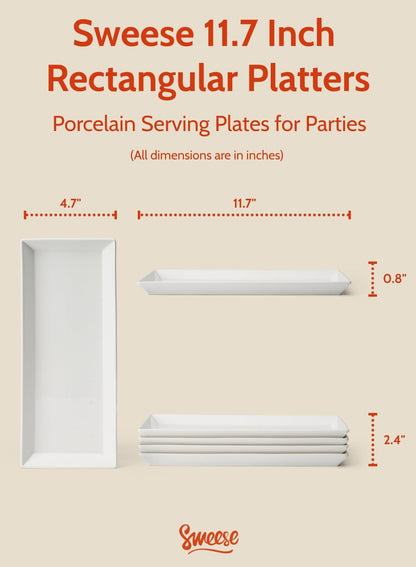 Sweese Rectangular Porcelain Platters, Serving Trays for Parties - Set of 4