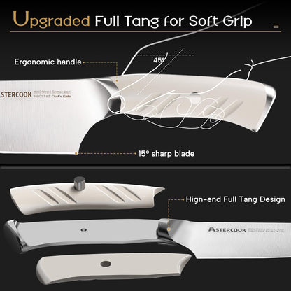 15-Piece Stainless Steel Kitchen Knife Set with Block and Dual Sharpener