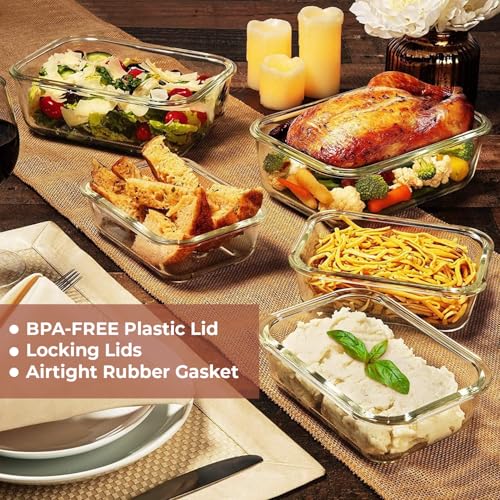 Razab 4 PC 1860ml / 63 Oz / 8 Cups Large Glass Food Storage Containers with Lids - Glass Meal Prep Containers for Roasting & Storing Leftover, Lunch Container with Lids, Microwave & Oven Safe