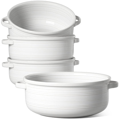 Set of 4 Ceramic Soup Bowls with Handles for Everyday Serving
