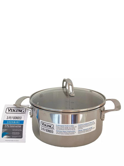 4 Qt Stainless Steel Stock Pot with Glass Lid for All Cooktops