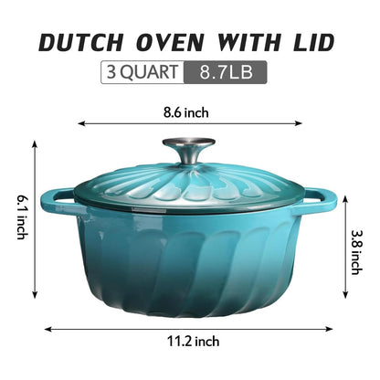 Enameled Cast Iron Dutch Oven with Lid and Dual Handles for Cooking