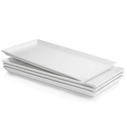 Sweese Rectangular Porcelain Platters, Serving Trays for Parties - Set of 4
