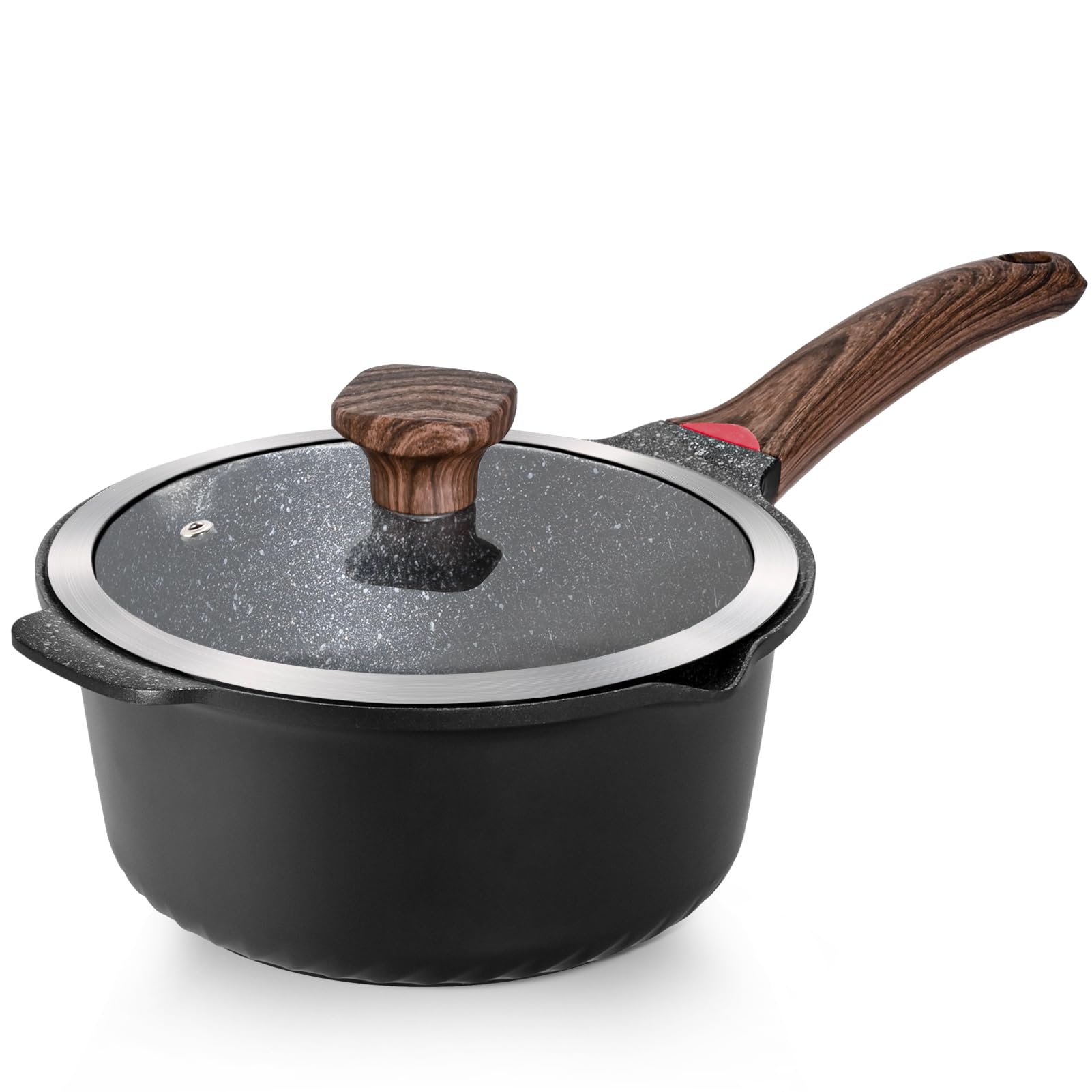 Ceramic Nonstick Saucepan with Lid and Stay-Cool Handle for All Stovetops