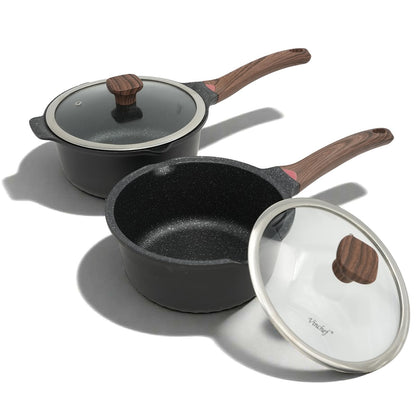 Ceramic Nonstick Saucepan with Lid and Stay-Cool Handle for All Stovetops