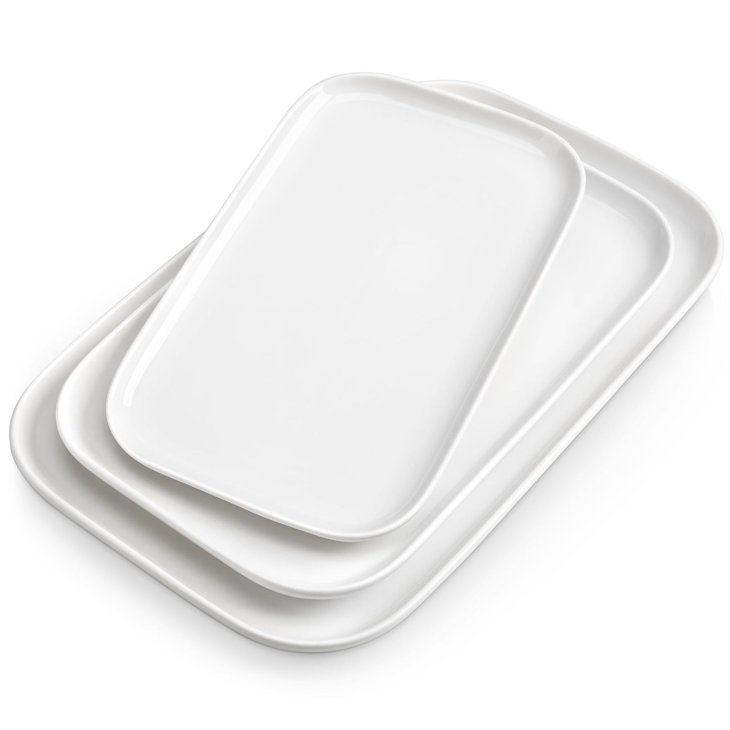 Set of 3 Ceramic Rectangular Serving Platters for Entertaining & Dining