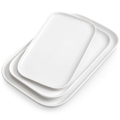 Set of 3 Ceramic Rectangular Serving Platters for Entertaining & Dining