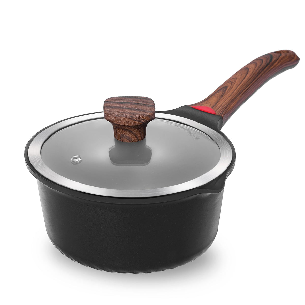 Ceramic Nonstick Saucepan with Lid and Stay-Cool Handle for All Stovetops