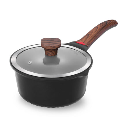 Ceramic Nonstick Saucepan with Lid and Stay-Cool Handle for All Stovetops