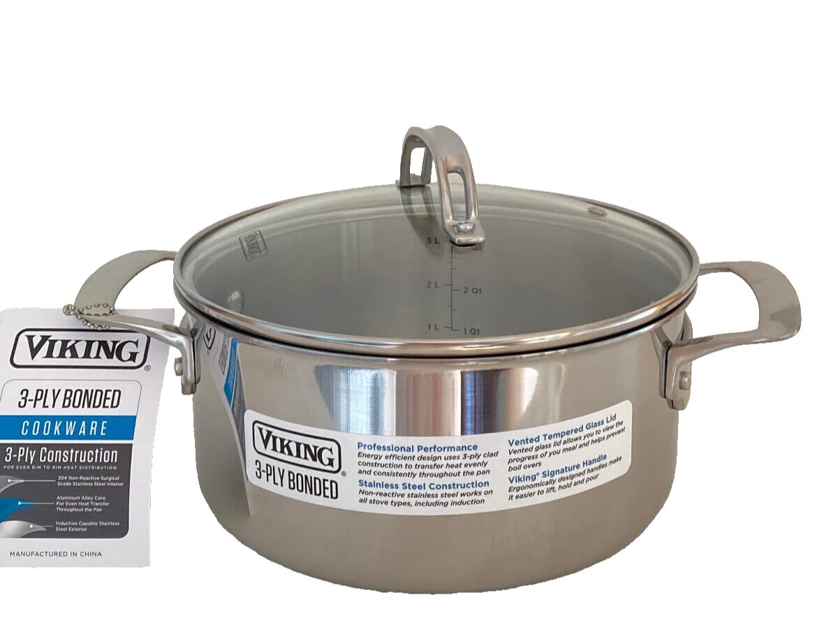 4 Qt Stainless Steel Stock Pot with Glass Lid for All Cooktops