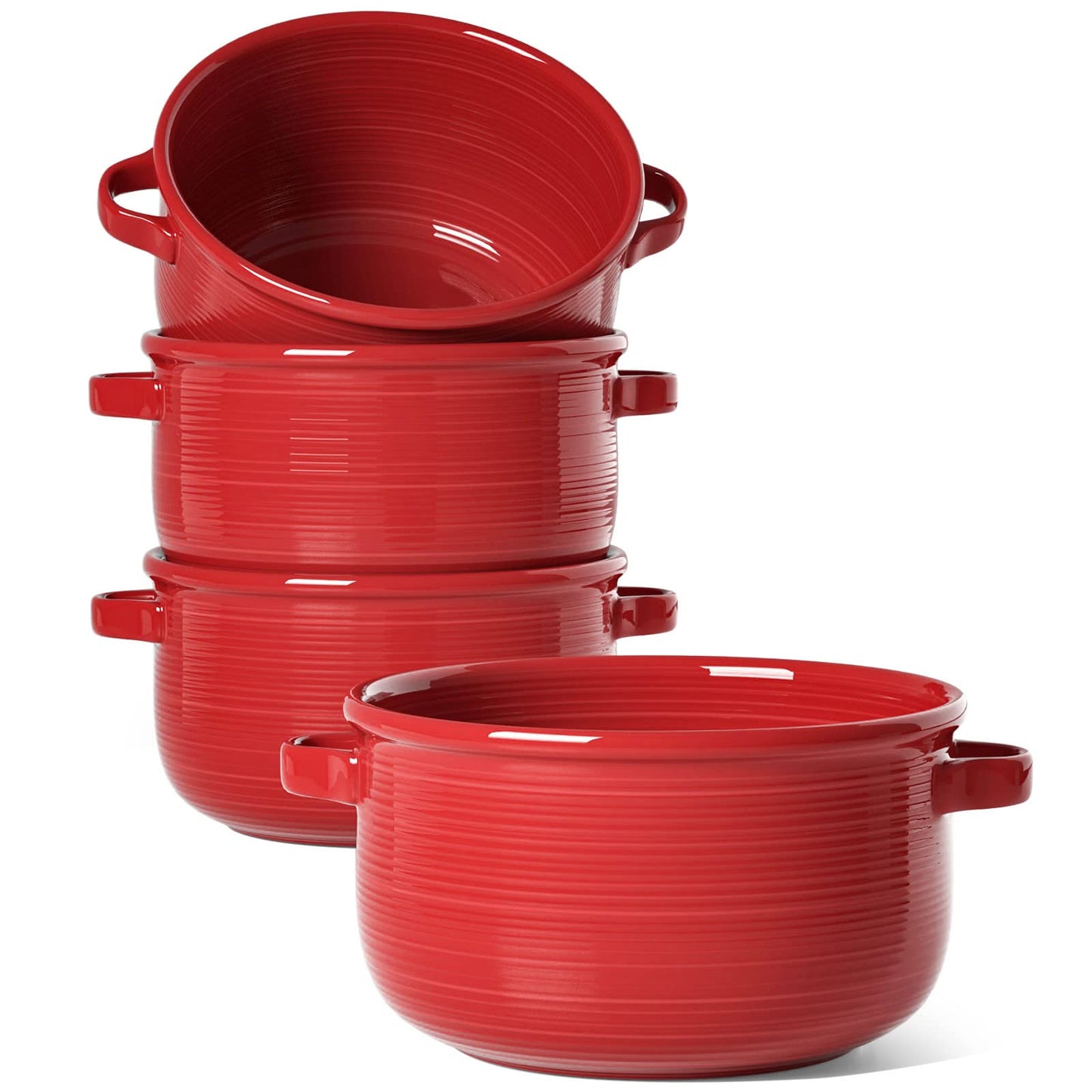 Set of 4 Ceramic Soup Bowls with Handles for Everyday Serving