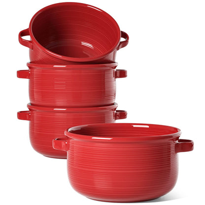 Set of 4 Ceramic Soup Bowls with Handles for Everyday Serving