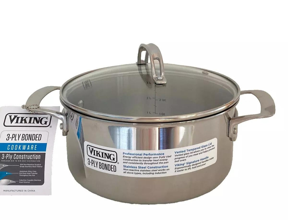 4 Qt Stainless Steel Stock Pot with Glass Lid for All Cooktops