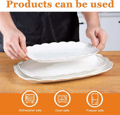Set of 3 Ceramic Oval Serving Platters for Parties and Entertaining