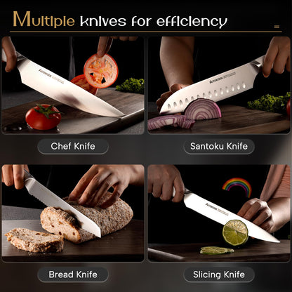 15-Piece Stainless Steel Kitchen Knife Set with Block and Dual Sharpener