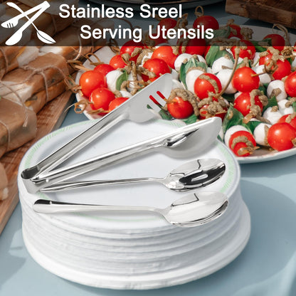30-Piece Stainless Steel Serving Utensils Set with Spoons and Tongs