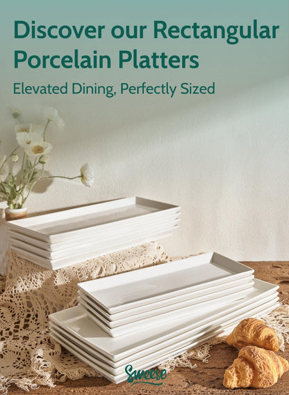 Sweese Rectangular Porcelain Platters, Serving Trays for Parties - Set of 4