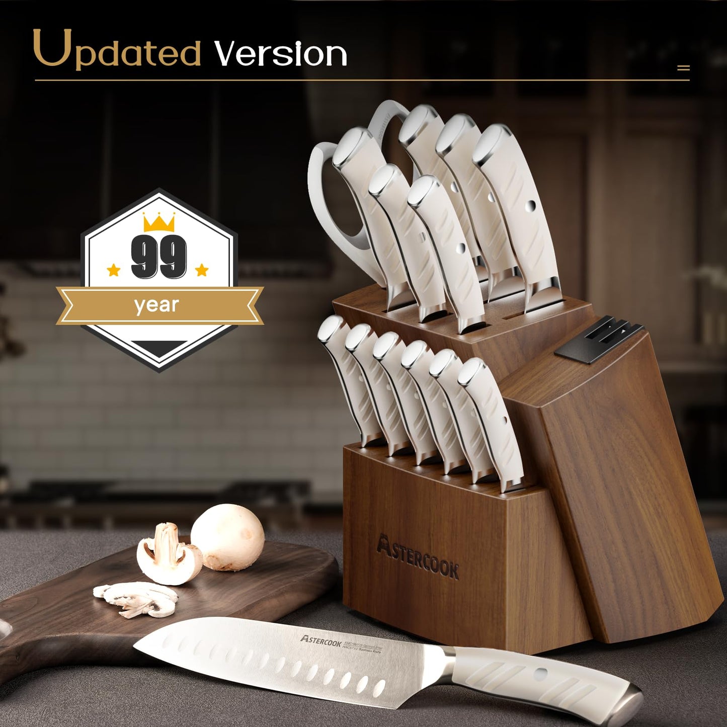 15-Piece Stainless Steel Kitchen Knife Set with Block and Dual Sharpener