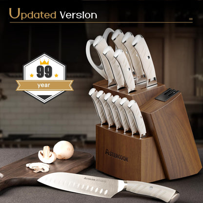 15-Piece Stainless Steel Kitchen Knife Set with Block and Dual Sharpener